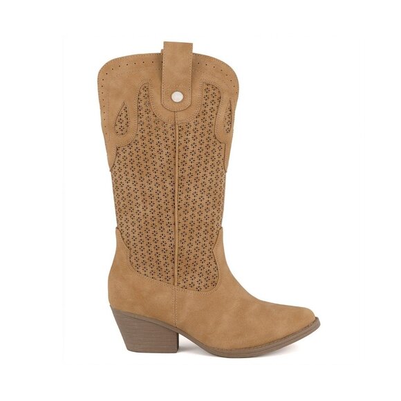 Sugar Womens Tammy Perf Western Pull On Almond Toe Boots Tan Size 7.5M NIB - Picture 1 of 6